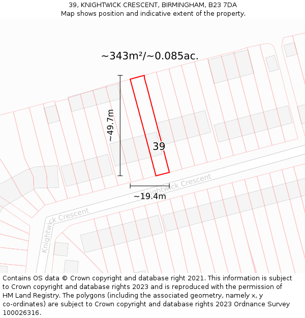 39, KNIGHTWICK CRESCENT, BIRMINGHAM, B23 7DA: Plot and title map