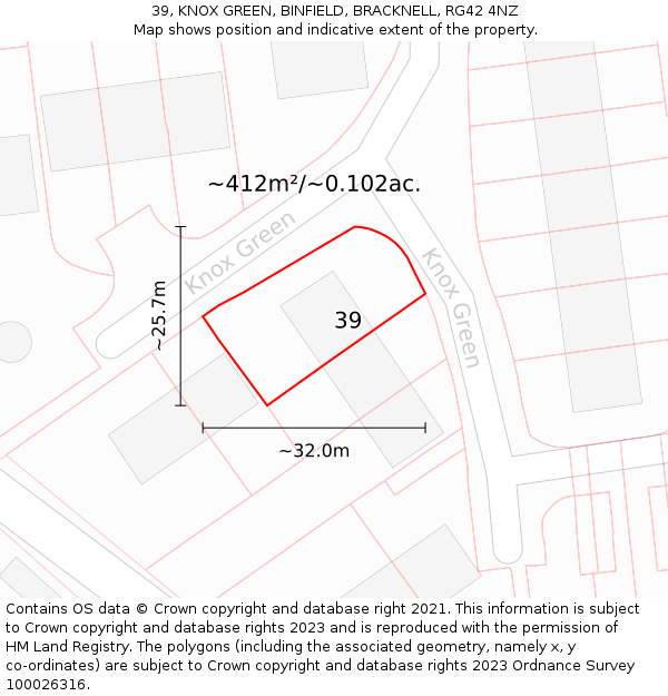 39, KNOX GREEN, BINFIELD, BRACKNELL, RG42 4NZ: Plot and title map