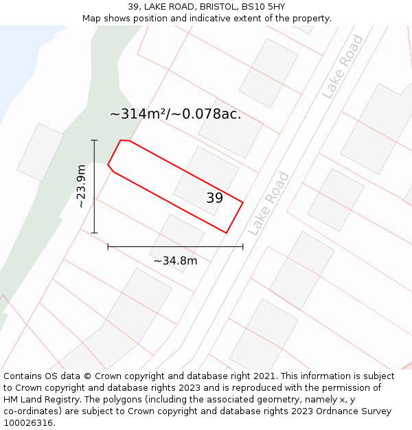 39, LAKE ROAD, BRISTOL, BS10 5HY: Plot and title map