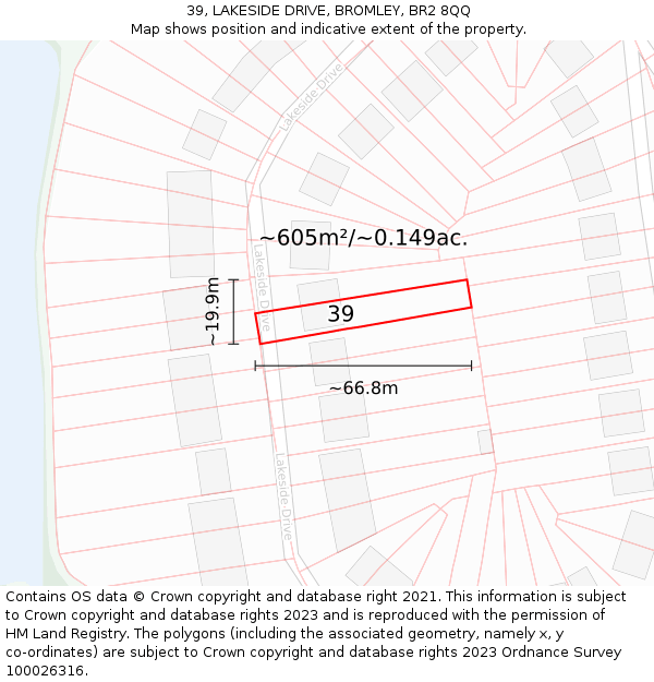 39, LAKESIDE DRIVE, BROMLEY, BR2 8QQ: Plot and title map