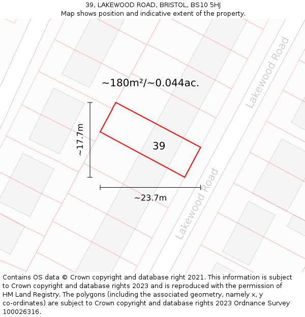 39, LAKEWOOD ROAD, BRISTOL, BS10 5HJ: Plot and title map