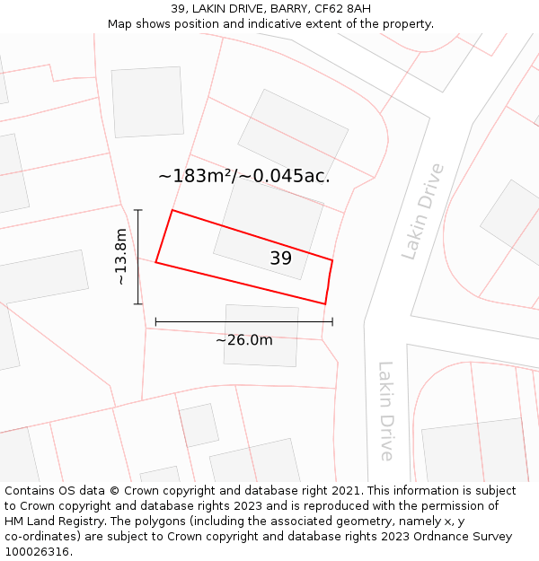 39, LAKIN DRIVE, BARRY, CF62 8AH: Plot and title map