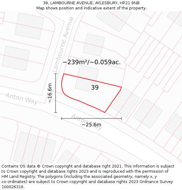 39, LAMBOURNE AVENUE, AYLESBURY, HP21 9NB: Plot and title map