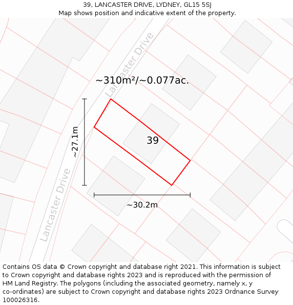 39, LANCASTER DRIVE, LYDNEY, GL15 5SJ: Plot and title map