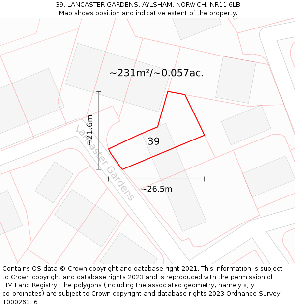 39, LANCASTER GARDENS, AYLSHAM, NORWICH, NR11 6LB: Plot and title map