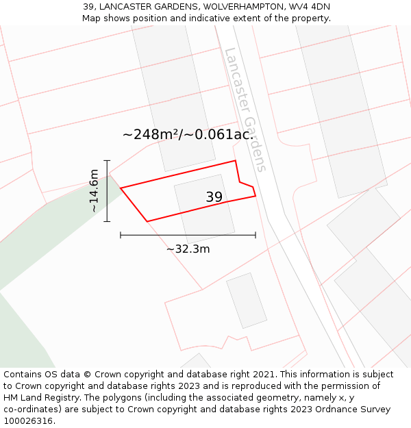 39, LANCASTER GARDENS, WOLVERHAMPTON, WV4 4DN: Plot and title map
