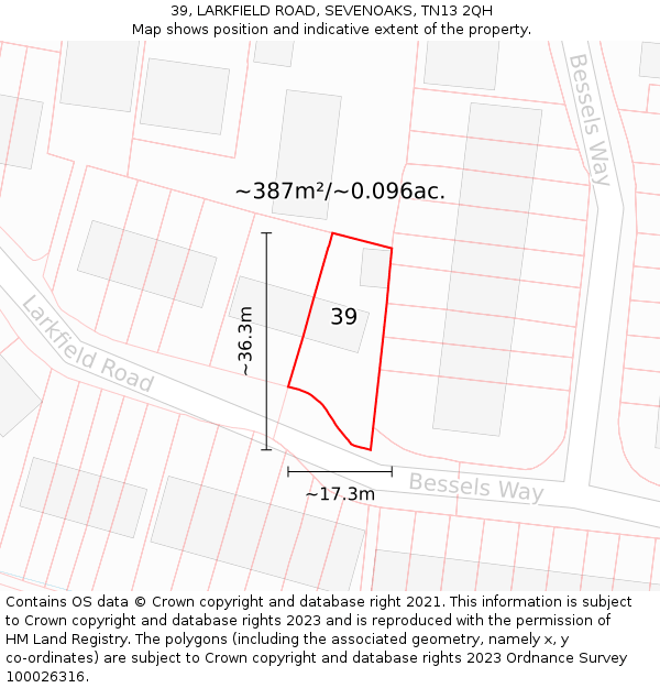 39, LARKFIELD ROAD, SEVENOAKS, TN13 2QH: Plot and title map