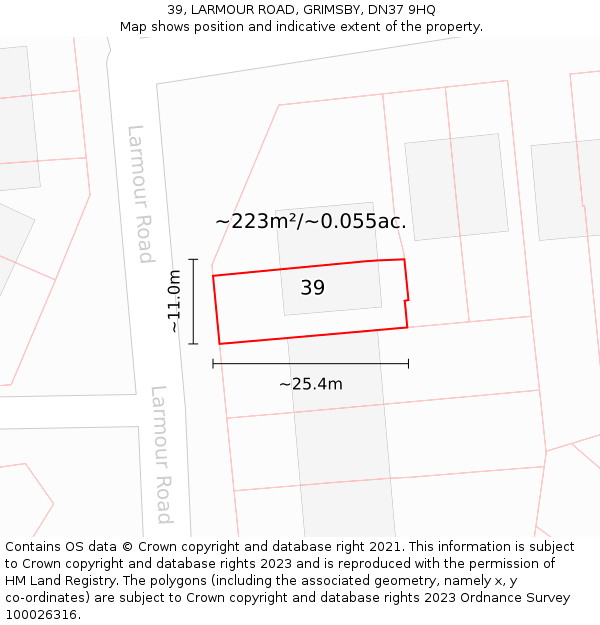 39, LARMOUR ROAD, GRIMSBY, DN37 9HQ: Plot and title map
