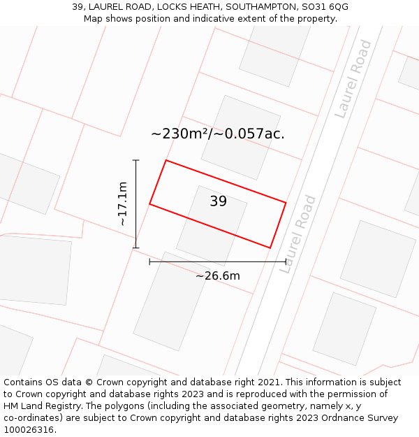 39, LAUREL ROAD, LOCKS HEATH, SOUTHAMPTON, SO31 6QG: Plot and title map