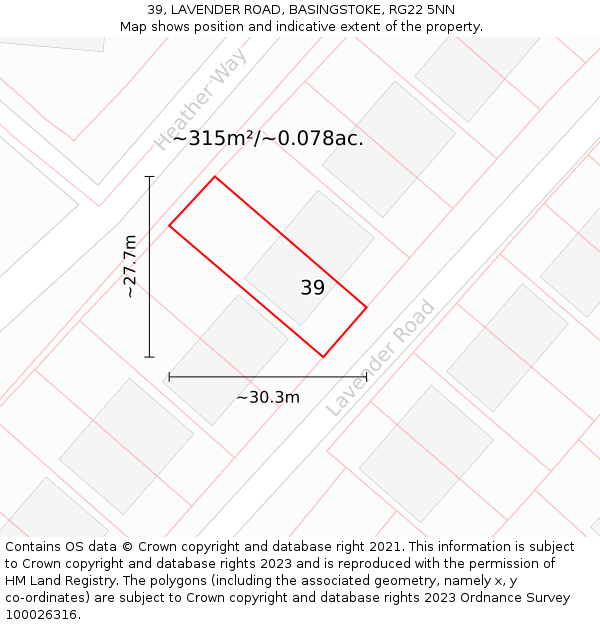 39, LAVENDER ROAD, BASINGSTOKE, RG22 5NN: Plot and title map
