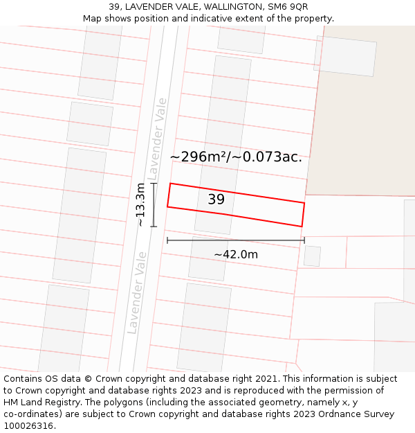 39, LAVENDER VALE, WALLINGTON, SM6 9QR: Plot and title map
