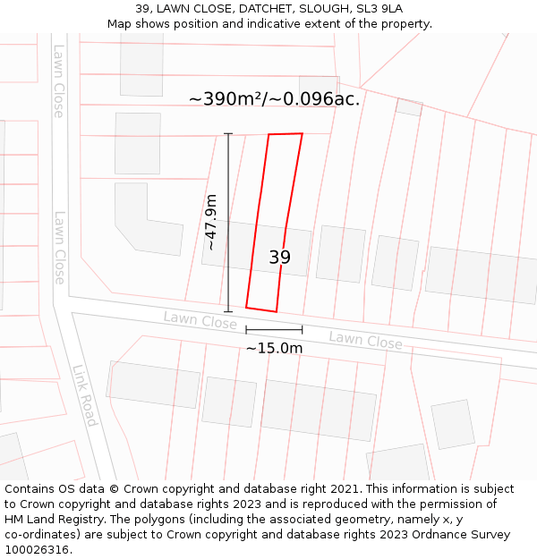 39, LAWN CLOSE, DATCHET, SLOUGH, SL3 9LA: Plot and title map