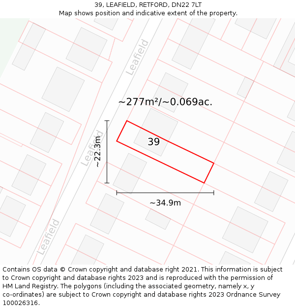 39, LEAFIELD, RETFORD, DN22 7LT: Plot and title map