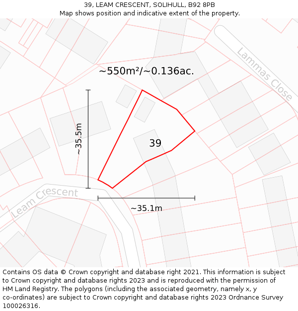 39, LEAM CRESCENT, SOLIHULL, B92 8PB: Plot and title map