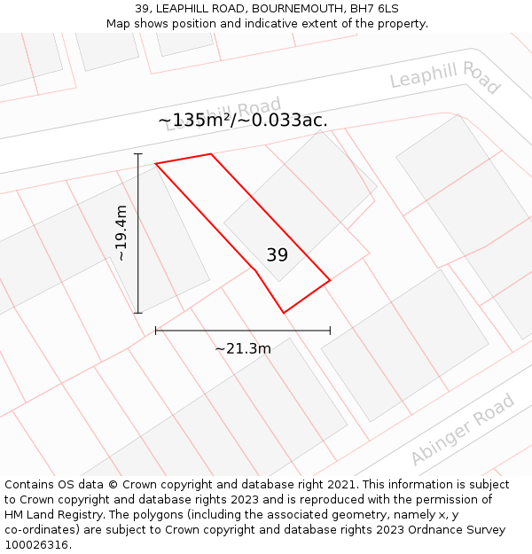 39, LEAPHILL ROAD, BOURNEMOUTH, BH7 6LS: Plot and title map