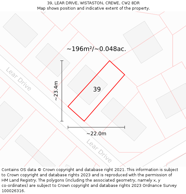 39, LEAR DRIVE, WISTASTON, CREWE, CW2 8DR: Plot and title map