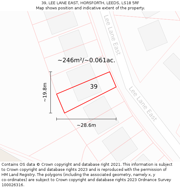 39, LEE LANE EAST, HORSFORTH, LEEDS, LS18 5RF: Plot and title map