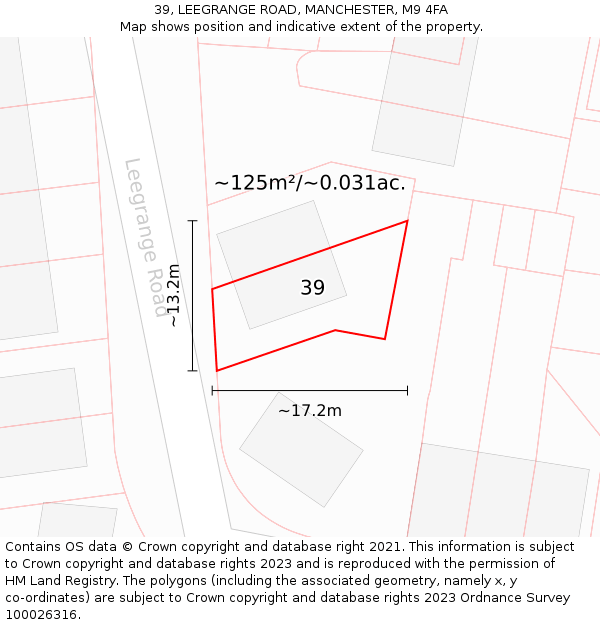 39, LEEGRANGE ROAD, MANCHESTER, M9 4FA: Plot and title map