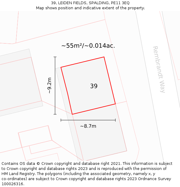 39, LEIDEN FIELDS, SPALDING, PE11 3EQ: Plot and title map