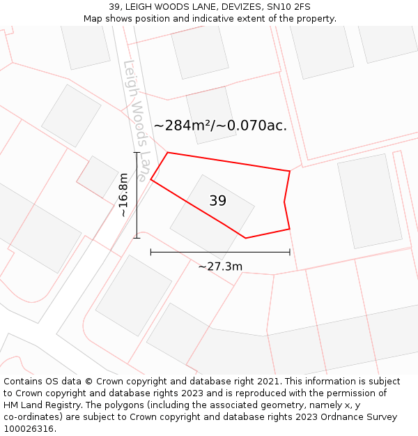 39, LEIGH WOODS LANE, DEVIZES, SN10 2FS: Plot and title map