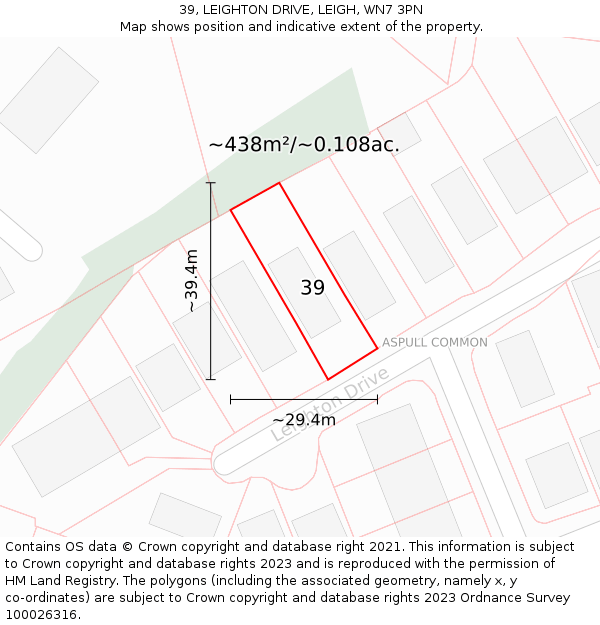 39, LEIGHTON DRIVE, LEIGH, WN7 3PN: Plot and title map