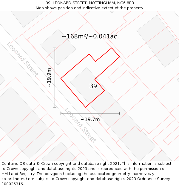 39, LEONARD STREET, NOTTINGHAM, NG6 8RR: Plot and title map