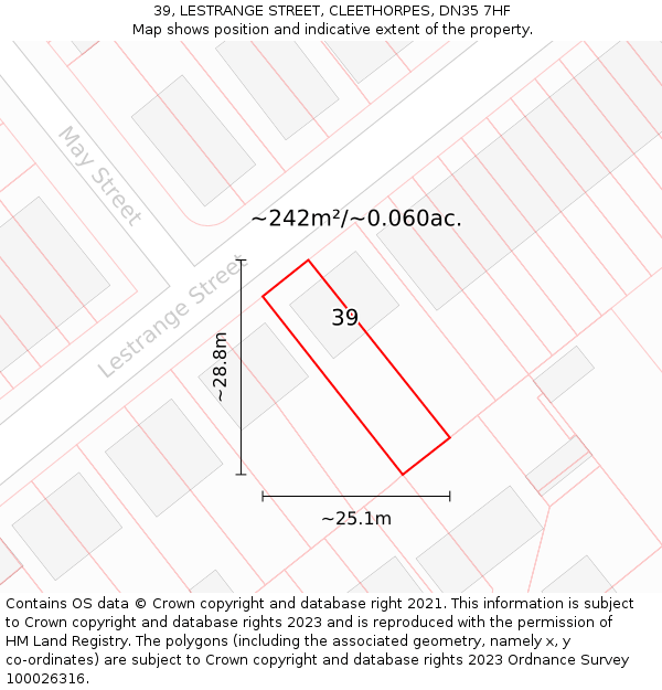 39, LESTRANGE STREET, CLEETHORPES, DN35 7HF: Plot and title map