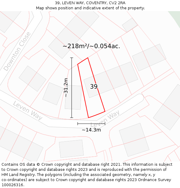 39, LEVEN WAY, COVENTRY, CV2 2RA: Plot and title map