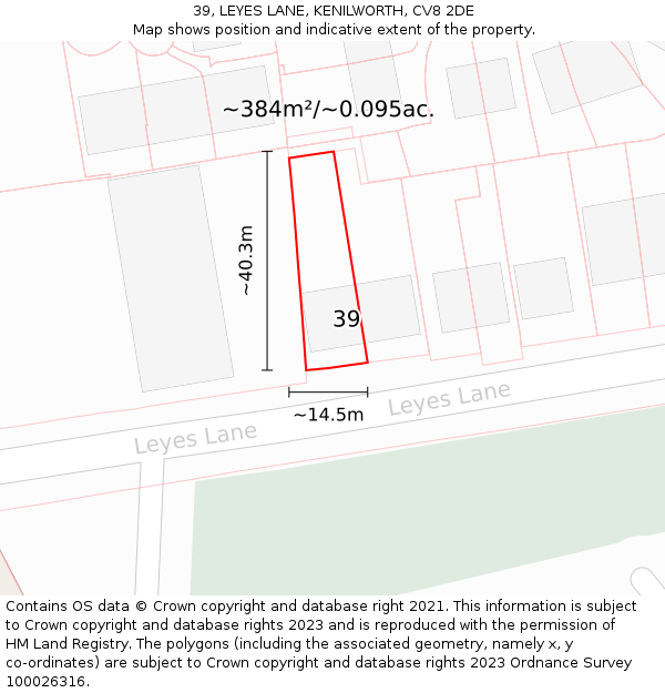 39, LEYES LANE, KENILWORTH, CV8 2DE: Plot and title map