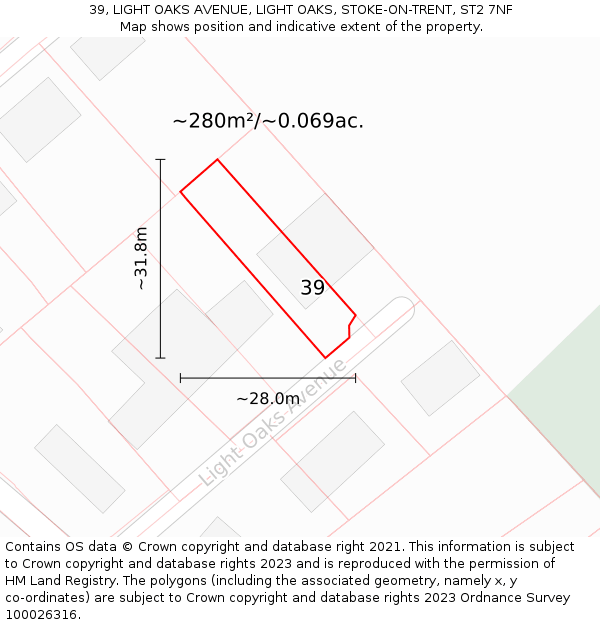 39, LIGHT OAKS AVENUE, LIGHT OAKS, STOKE-ON-TRENT, ST2 7NF: Plot and title map