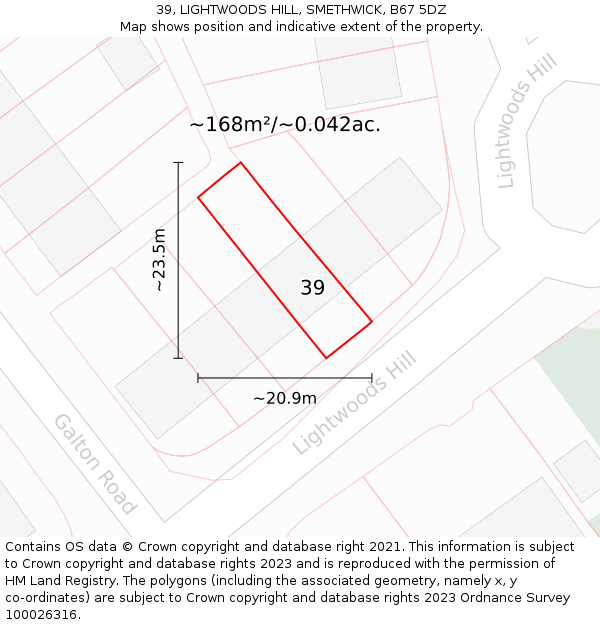 39, LIGHTWOODS HILL, SMETHWICK, B67 5DZ: Plot and title map