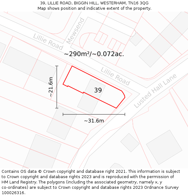 39, LILLIE ROAD, BIGGIN HILL, WESTERHAM, TN16 3QG: Plot and title map
