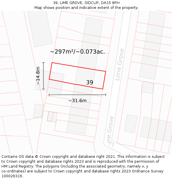 39, LIME GROVE, SIDCUP, DA15 8PH: Plot and title map