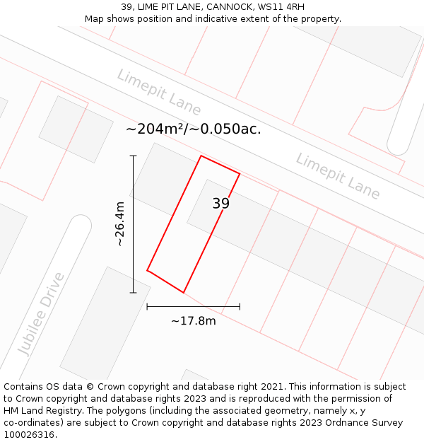 39, LIME PIT LANE, CANNOCK, WS11 4RH: Plot and title map