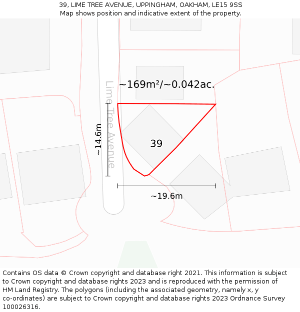 39, LIME TREE AVENUE, UPPINGHAM, OAKHAM, LE15 9SS: Plot and title map