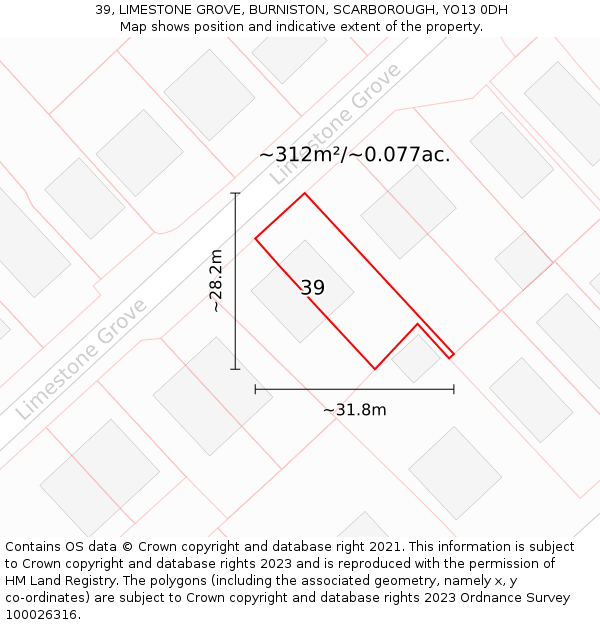 39, LIMESTONE GROVE, BURNISTON, SCARBOROUGH, YO13 0DH: Plot and title map