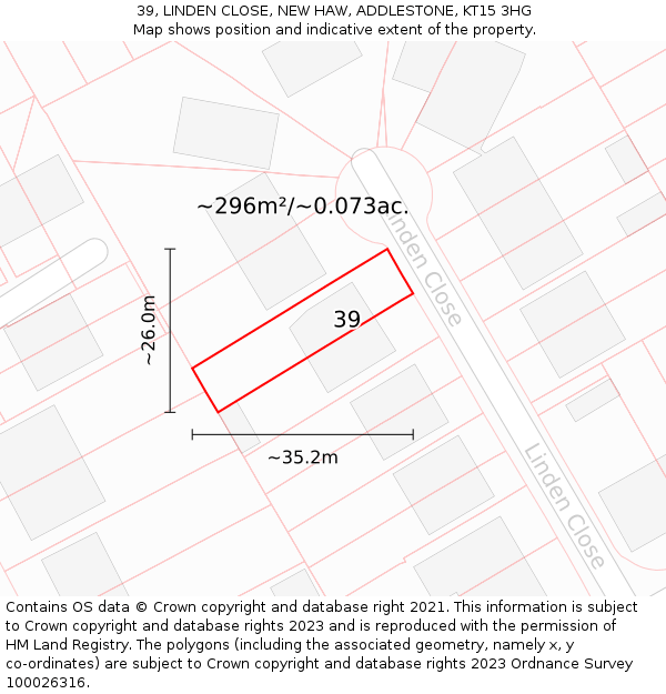 39, LINDEN CLOSE, NEW HAW, ADDLESTONE, KT15 3HG: Plot and title map