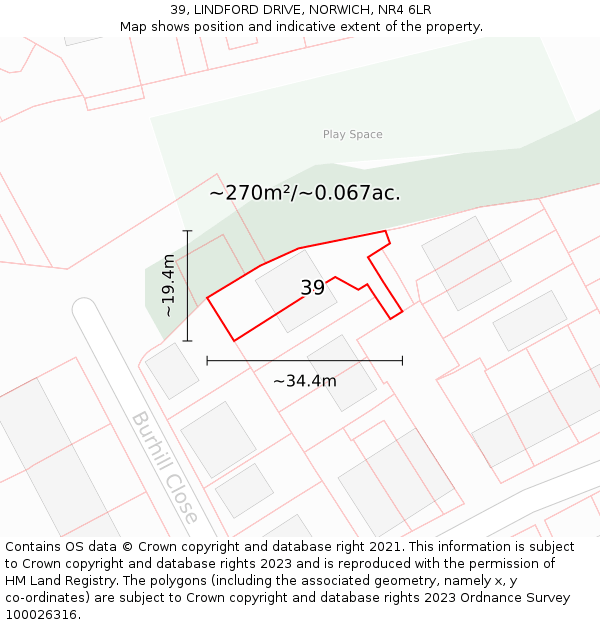 39, LINDFORD DRIVE, NORWICH, NR4 6LR: Plot and title map