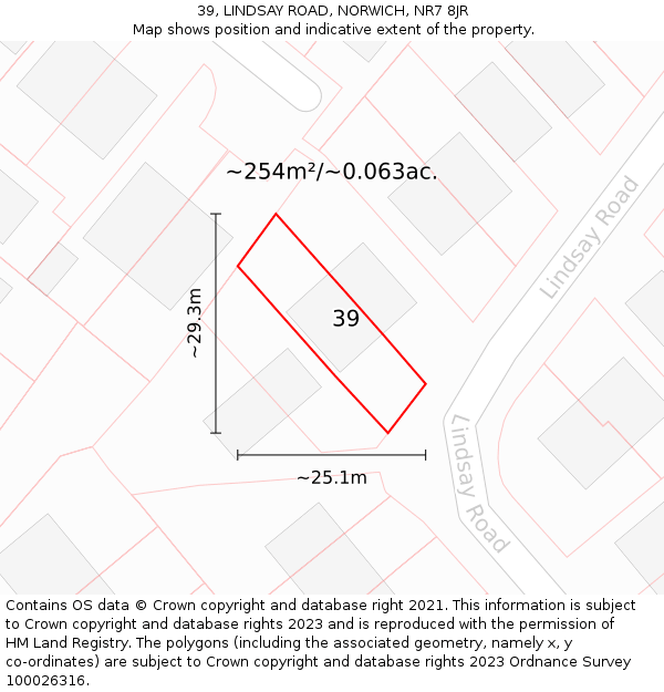39, LINDSAY ROAD, NORWICH, NR7 8JR: Plot and title map