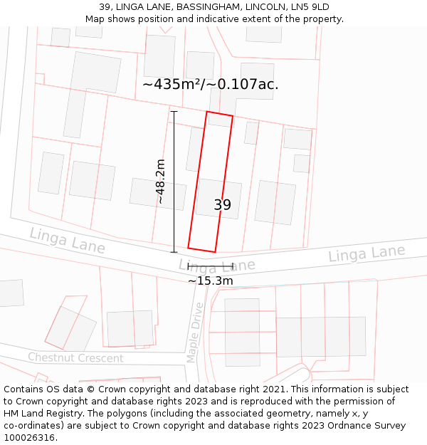 39, LINGA LANE, BASSINGHAM, LINCOLN, LN5 9LD: Plot and title map