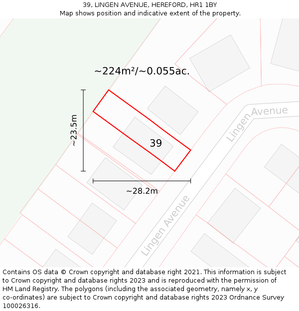 39, LINGEN AVENUE, HEREFORD, HR1 1BY: Plot and title map