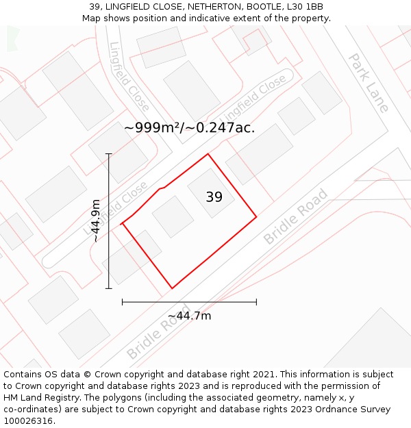39, LINGFIELD CLOSE, NETHERTON, BOOTLE, L30 1BB: Plot and title map