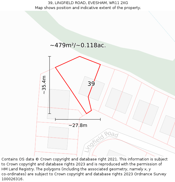 39, LINGFIELD ROAD, EVESHAM, WR11 2XG: Plot and title map