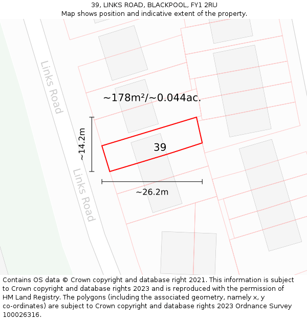 39, LINKS ROAD, BLACKPOOL, FY1 2RU: Plot and title map