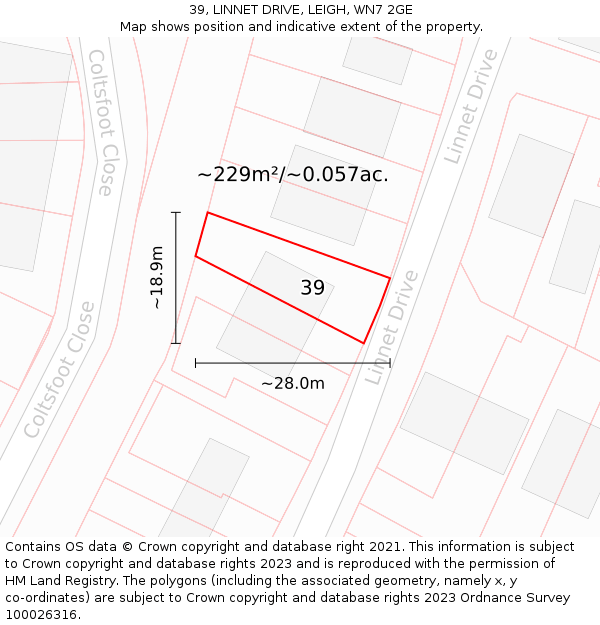39, LINNET DRIVE, LEIGH, WN7 2GE: Plot and title map