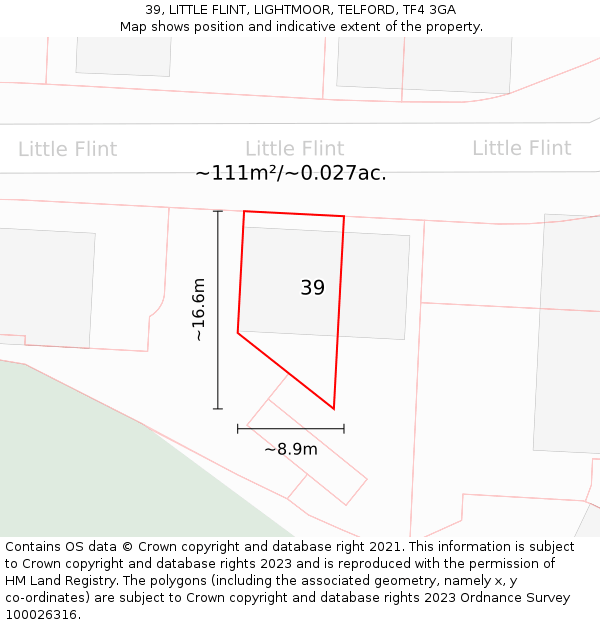 39, LITTLE FLINT, LIGHTMOOR, TELFORD, TF4 3GA: Plot and title map