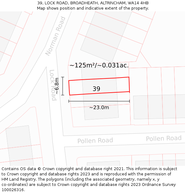 39, LOCK ROAD, BROADHEATH, ALTRINCHAM, WA14 4HB: Plot and title map