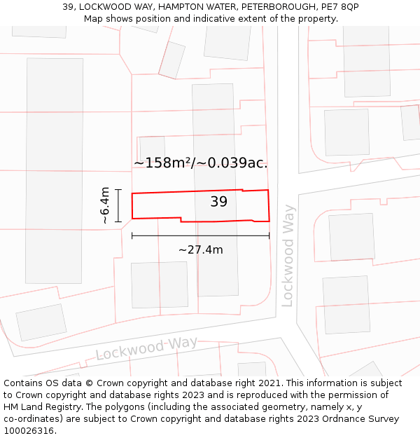 39, LOCKWOOD WAY, HAMPTON WATER, PETERBOROUGH, PE7 8QP: Plot and title map
