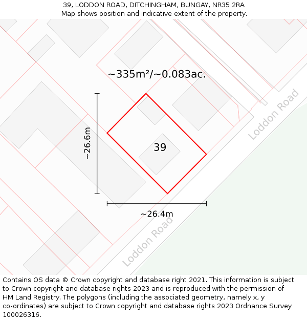39, LODDON ROAD, DITCHINGHAM, BUNGAY, NR35 2RA: Plot and title map