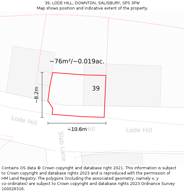 39, LODE HILL, DOWNTON, SALISBURY, SP5 3PW: Plot and title map